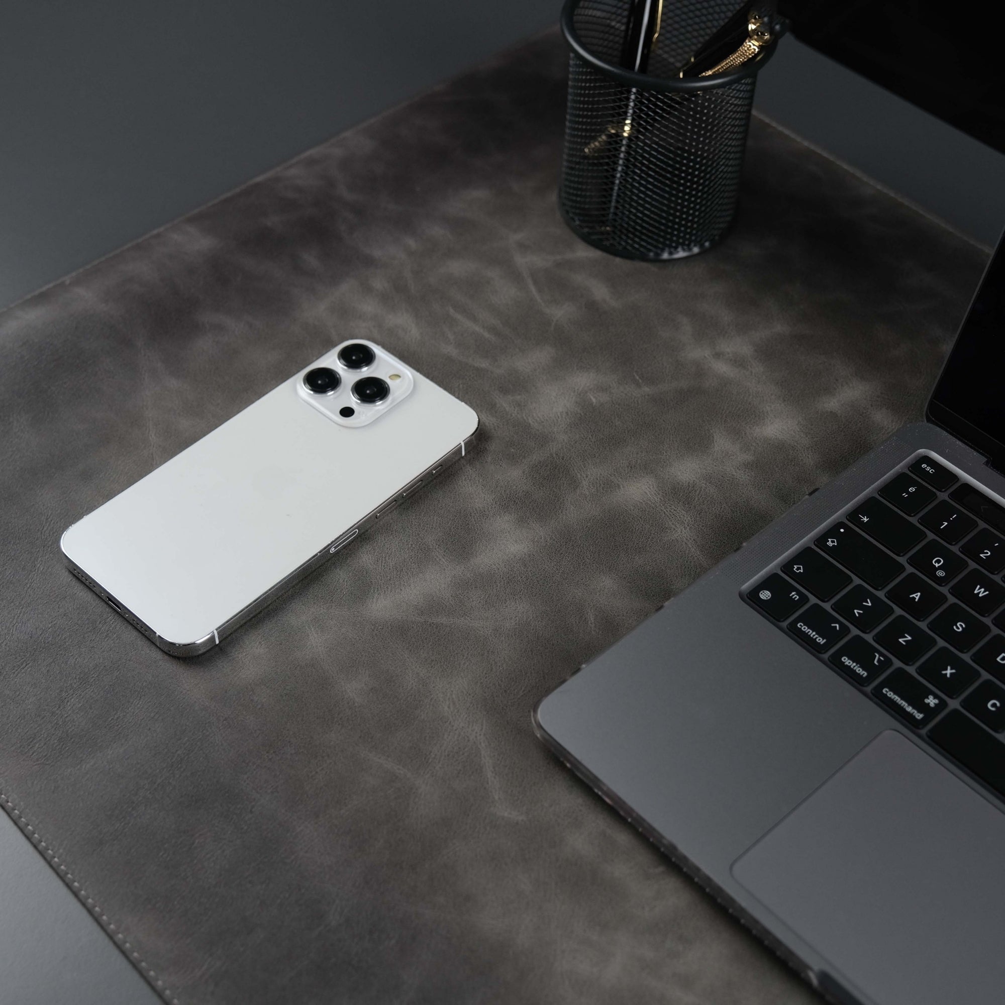 Jersey Grey Leather Desk Pad for Office and Home